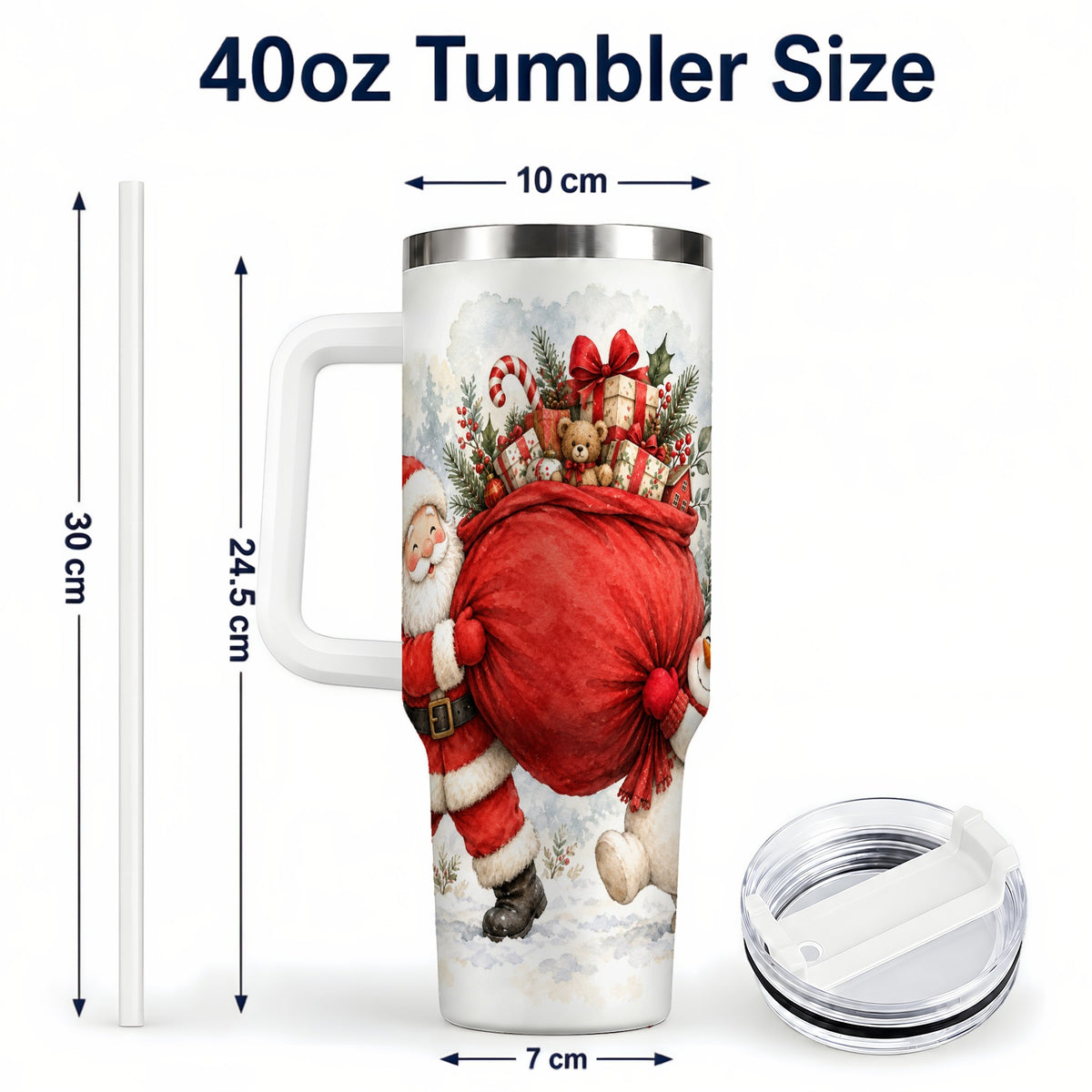 #pl[40oz|White] Santa Snowman 40oz Tumbler, Holiday Tumbler, Stainless Steel Travel Cup