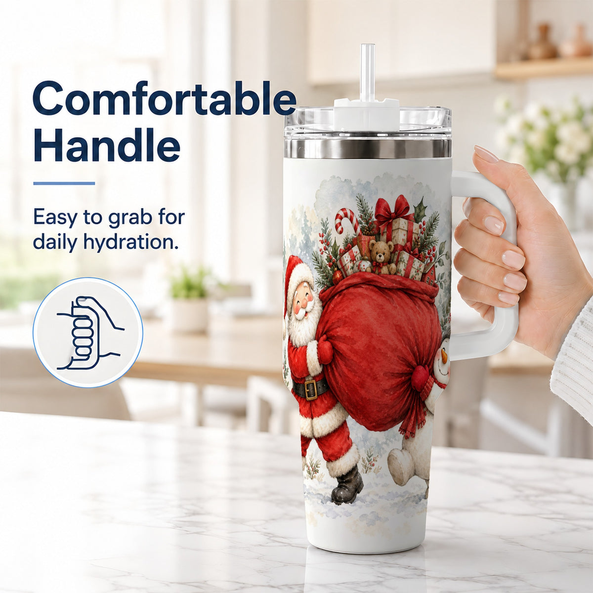 #pl[40oz|White] Santa Snowman 40oz Tumbler, Holiday Tumbler, Stainless Steel Travel Cup