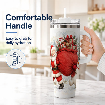 #pl[40oz|White] Santa Snowman 40oz Tumbler, Holiday Tumbler, Stainless Steel Travel Cup