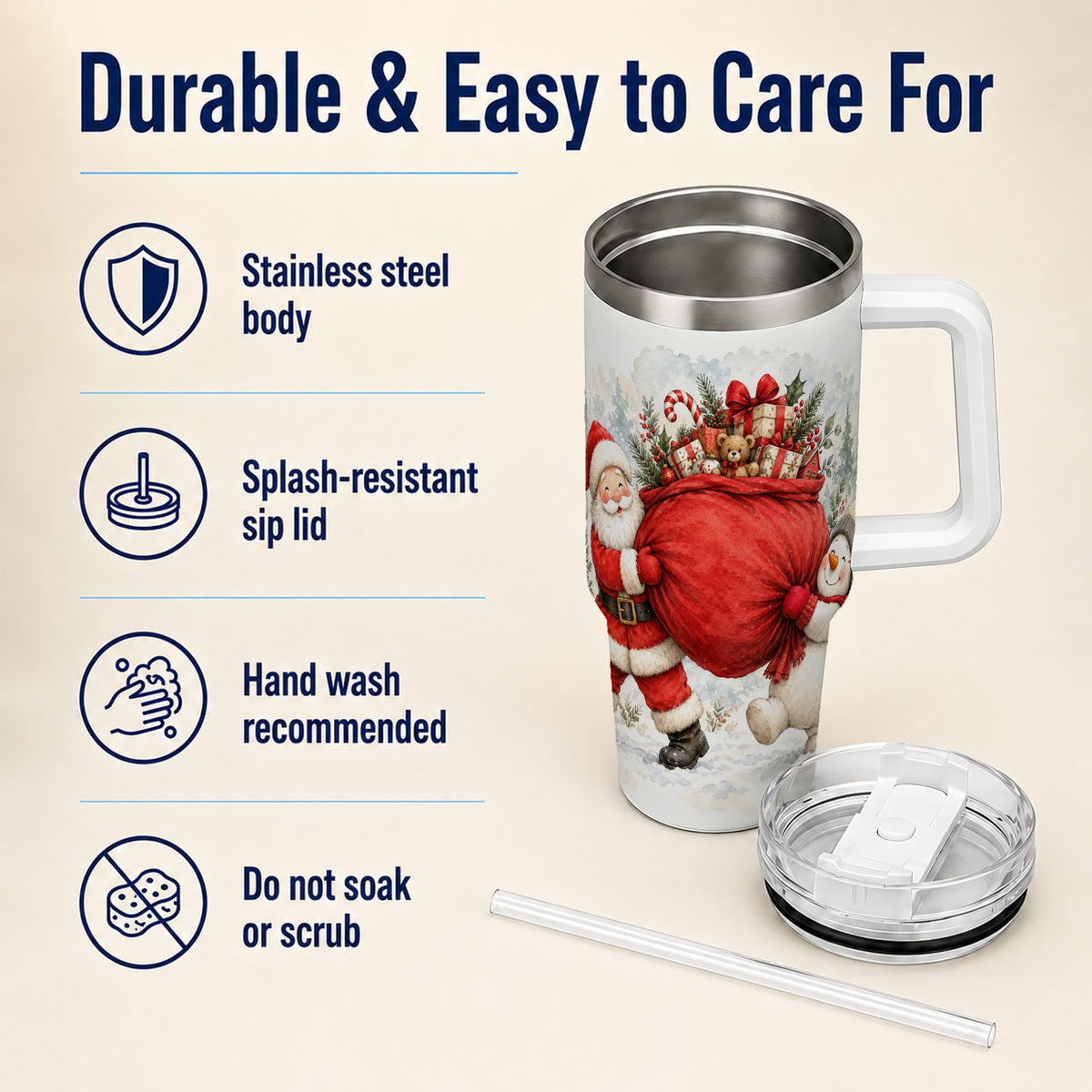 #pl[40oz|White] Santa Snowman 40oz Tumbler, Holiday Tumbler, Stainless Steel Travel Cup