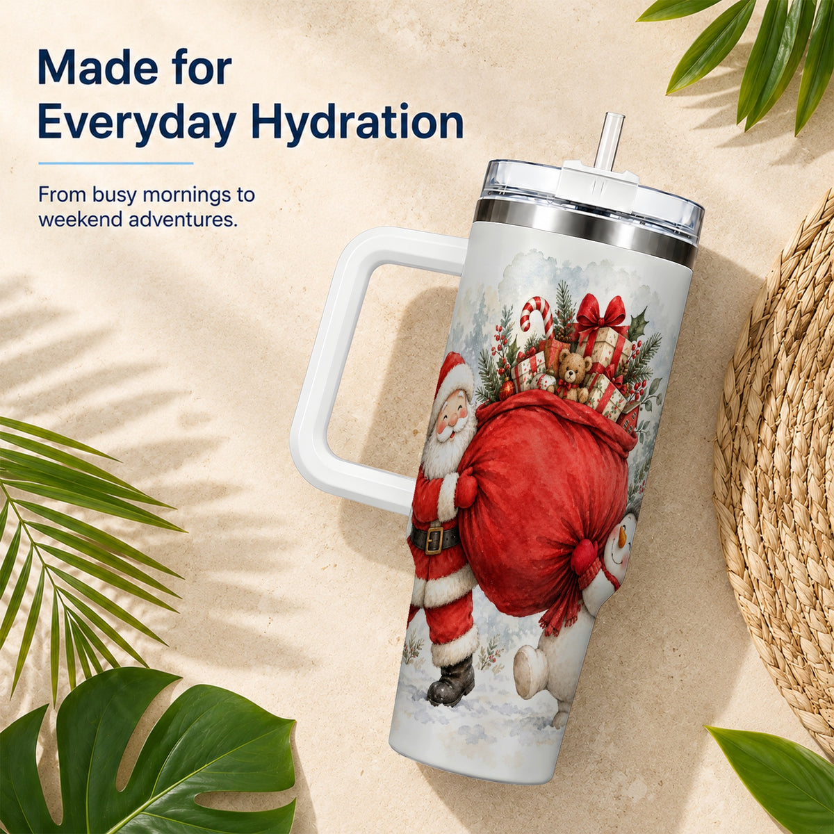 #pl[40oz|White] Santa Snowman 40oz Tumbler, Holiday Tumbler, Stainless Steel Travel Cup