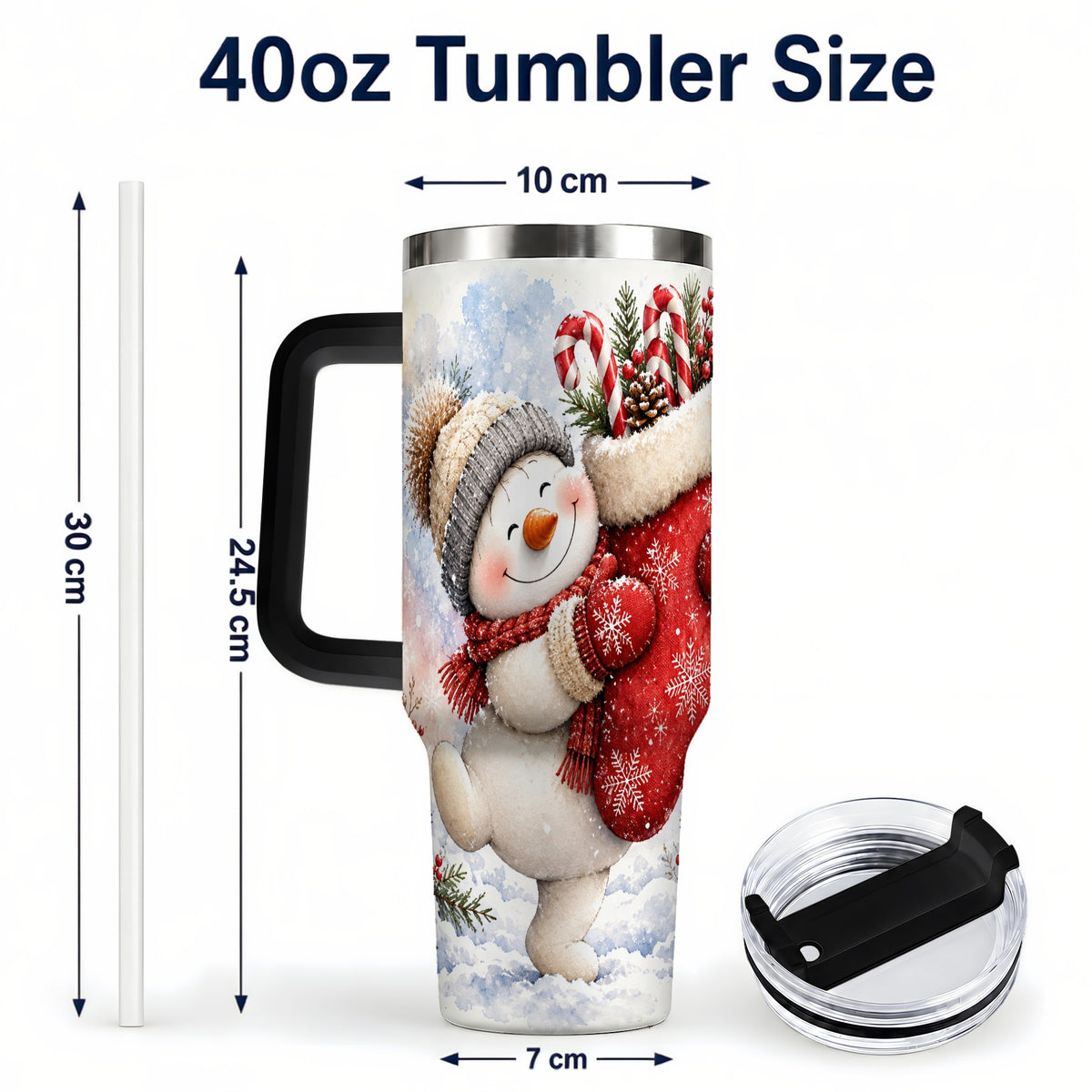 #pl[40oz|Black] Snowman Stocking 40oz Tumbler, Holiday Tumbler, Stainless Steel Travel Cup