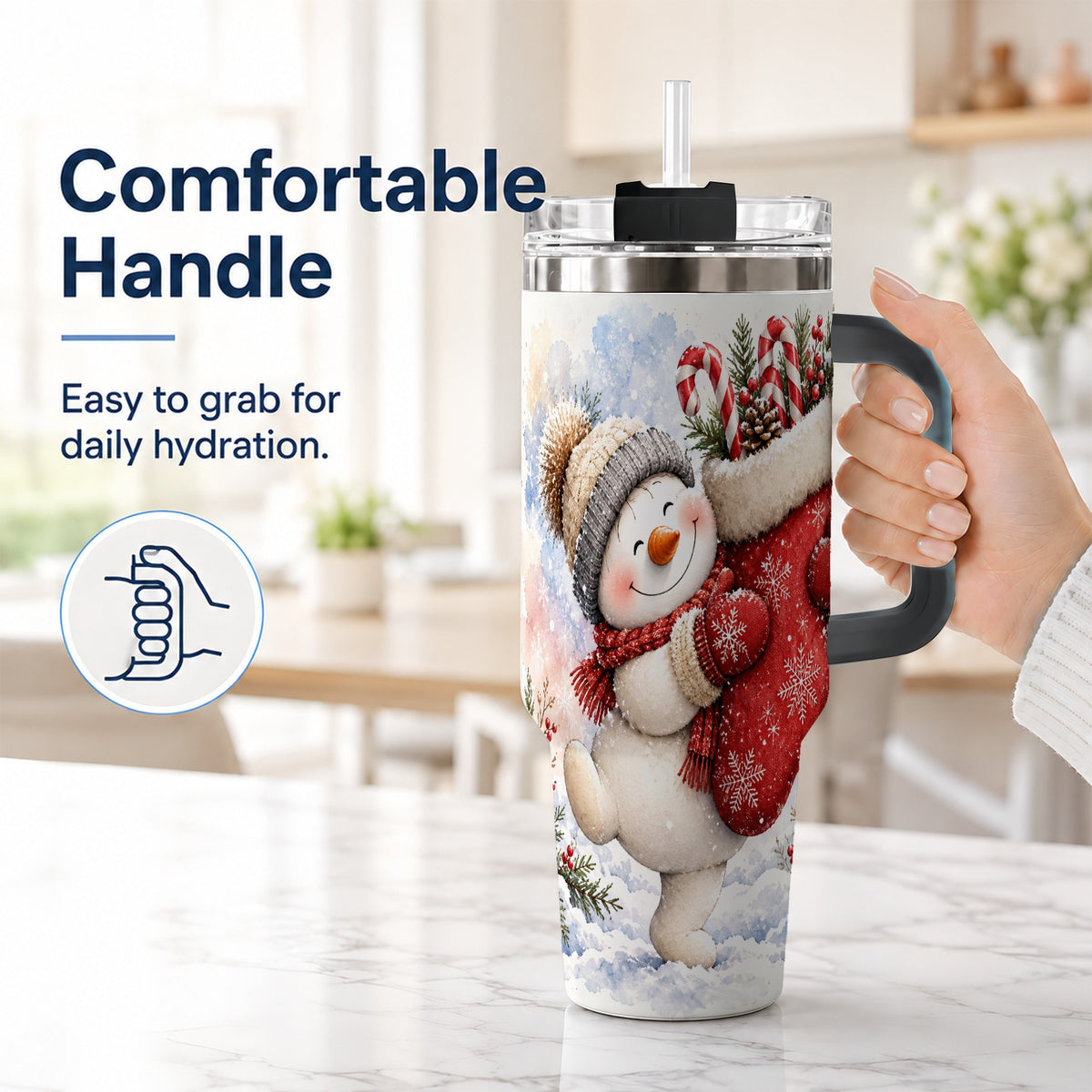 #pl[40oz|Black] Snowman Stocking 40oz Tumbler, Holiday Tumbler, Stainless Steel Travel Cup