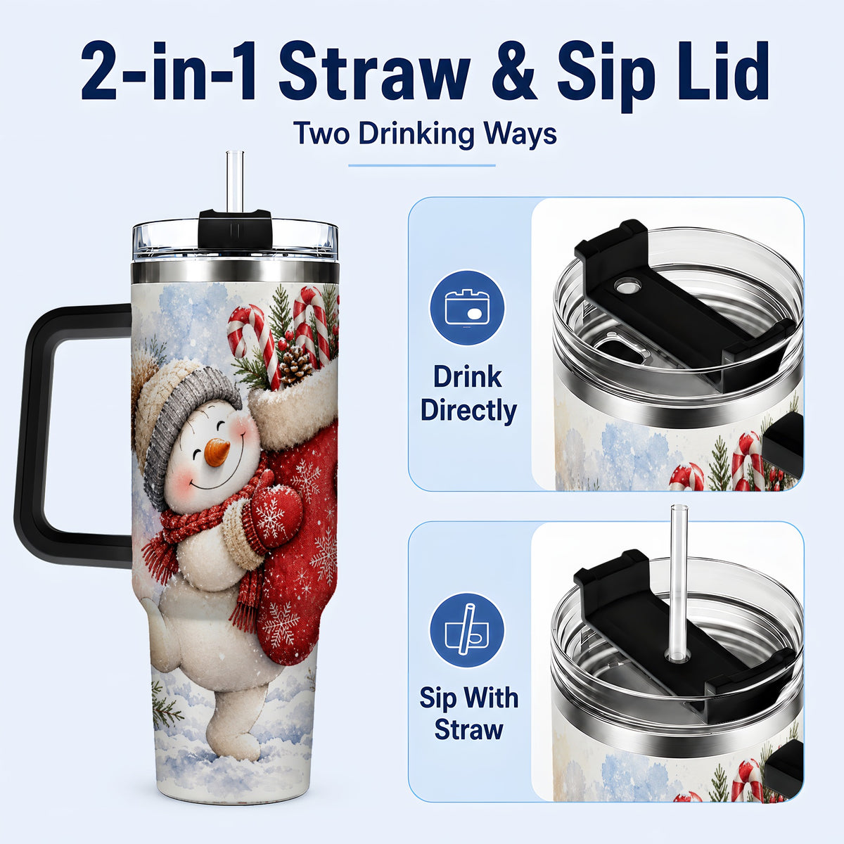 #pl[40oz|Black] Snowman Stocking 40oz Tumbler, Holiday Tumbler, Stainless Steel Travel Cup