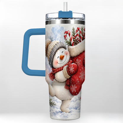 #pl[40oz|Blue] Snowman Stocking 40oz Tumbler, Holiday Tumbler, Stainless Steel Travel Cup