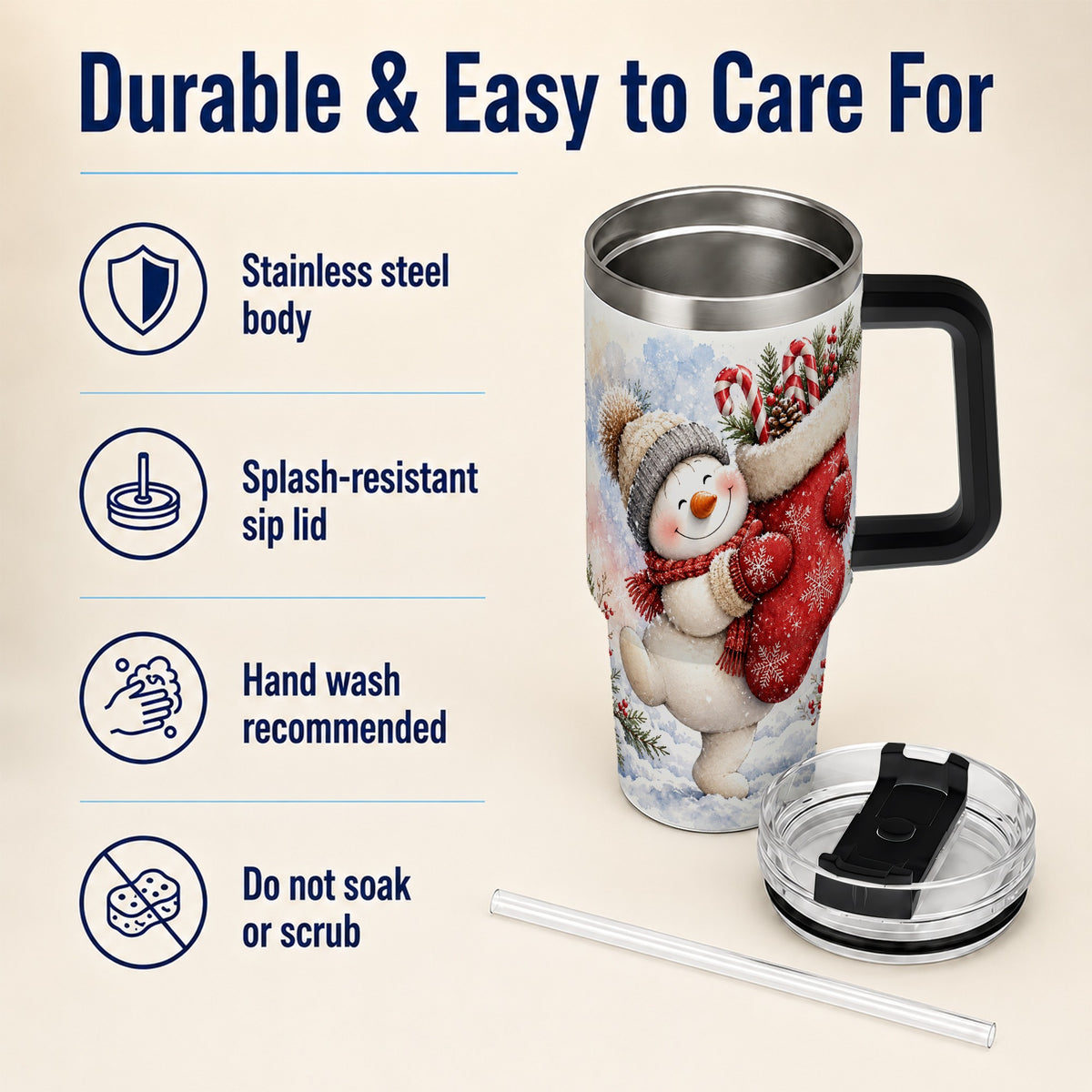 #pl[40oz|Black] Snowman Stocking 40oz Tumbler, Holiday Tumbler, Stainless Steel Travel Cup