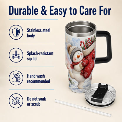 #pl[40oz|Black] Snowman Stocking 40oz Tumbler, Holiday Tumbler, Stainless Steel Travel Cup
