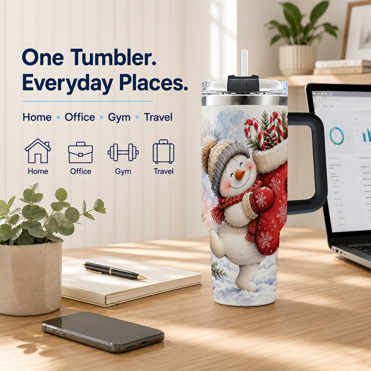 #pl[40oz|Black] Snowman Stocking 40oz Tumbler, Holiday Tumbler, Stainless Steel Travel Cup