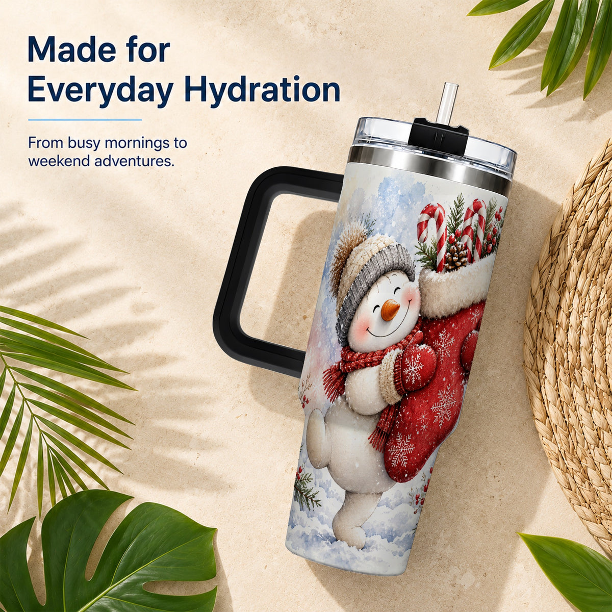 #pl[40oz|Black] Snowman Stocking 40oz Tumbler, Holiday Tumbler, Stainless Steel Travel Cup