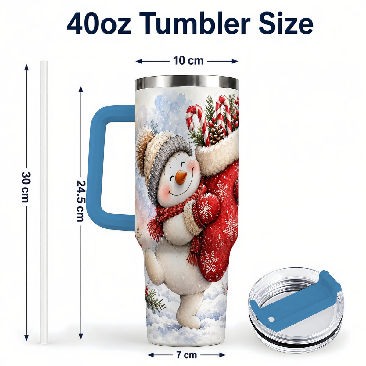 #pl[40oz|Blue] Snowman Stocking 40oz Tumbler, Holiday Tumbler, Stainless Steel Travel Cup