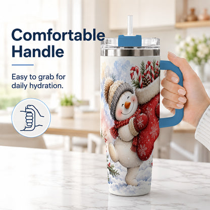 #pl[40oz|Blue] Snowman Stocking 40oz Tumbler, Holiday Tumbler, Stainless Steel Travel Cup
