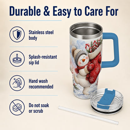 #pl[40oz|Blue] Snowman Stocking 40oz Tumbler, Holiday Tumbler, Stainless Steel Travel Cup