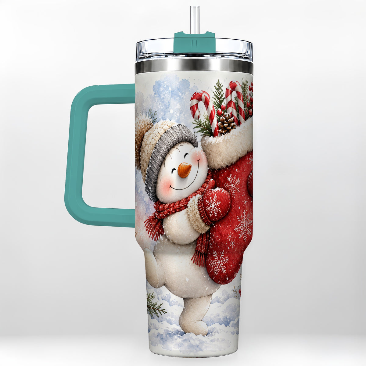 #pl[40oz|Green] Snowman Stocking 40oz Tumbler, Holiday Tumbler, Stainless Steel Travel Cup