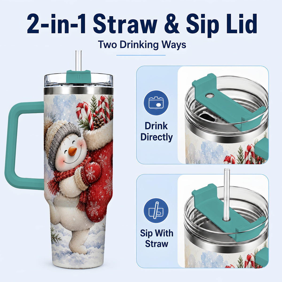 #pl[40oz|Green] Snowman Stocking 40oz Tumbler, Holiday Tumbler, Stainless Steel Travel Cup