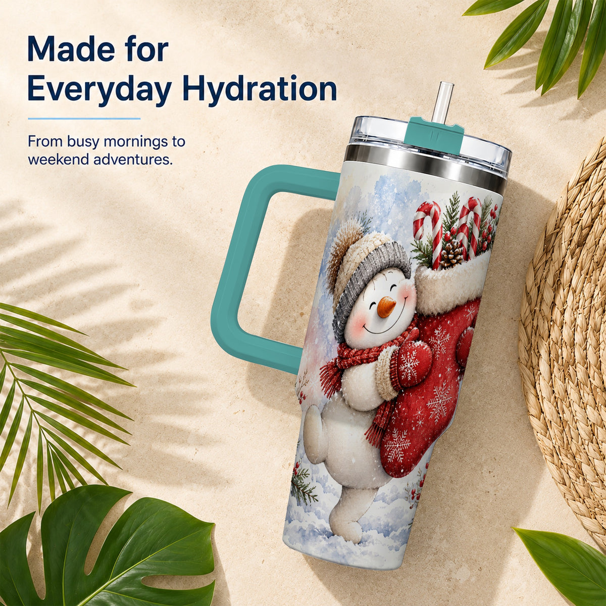 #pl[40oz|Green] Snowman Stocking 40oz Tumbler, Holiday Tumbler, Stainless Steel Travel Cup