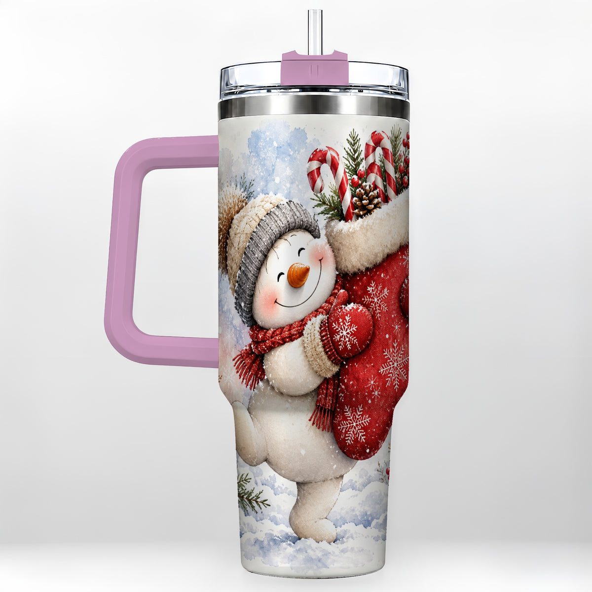 #pl[40oz|Pink] Snowman Stocking 40oz Tumbler, Holiday Tumbler, Stainless Steel Travel Cup