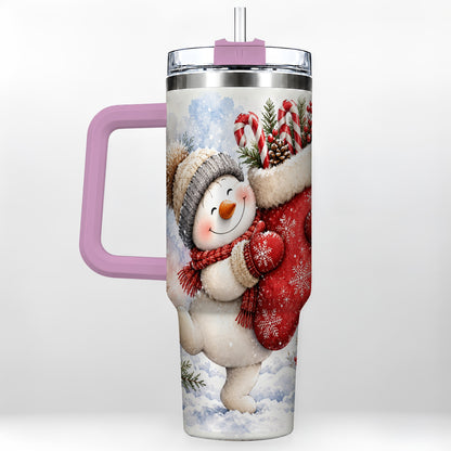 #pl[40oz|Pink] Snowman Stocking 40oz Tumbler, Holiday Tumbler, Stainless Steel Travel Cup