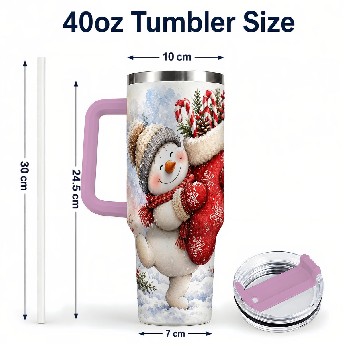 #pl[40oz|Pink] Snowman Stocking 40oz Tumbler, Holiday Tumbler, Stainless Steel Travel Cup