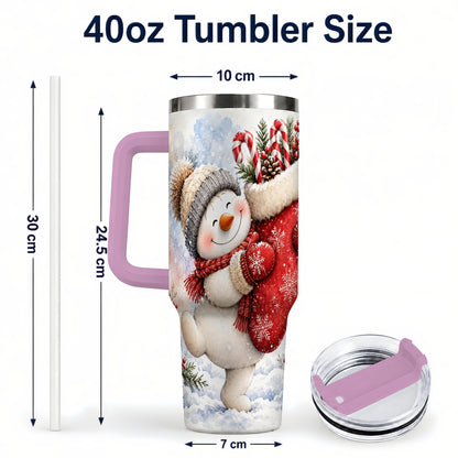 #pl[40oz|Pink] Snowman Stocking 40oz Tumbler, Holiday Tumbler, Stainless Steel Travel Cup