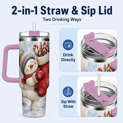 #pl[40oz|Pink] Snowman Stocking 40oz Tumbler, Holiday Tumbler, Stainless Steel Travel Cup