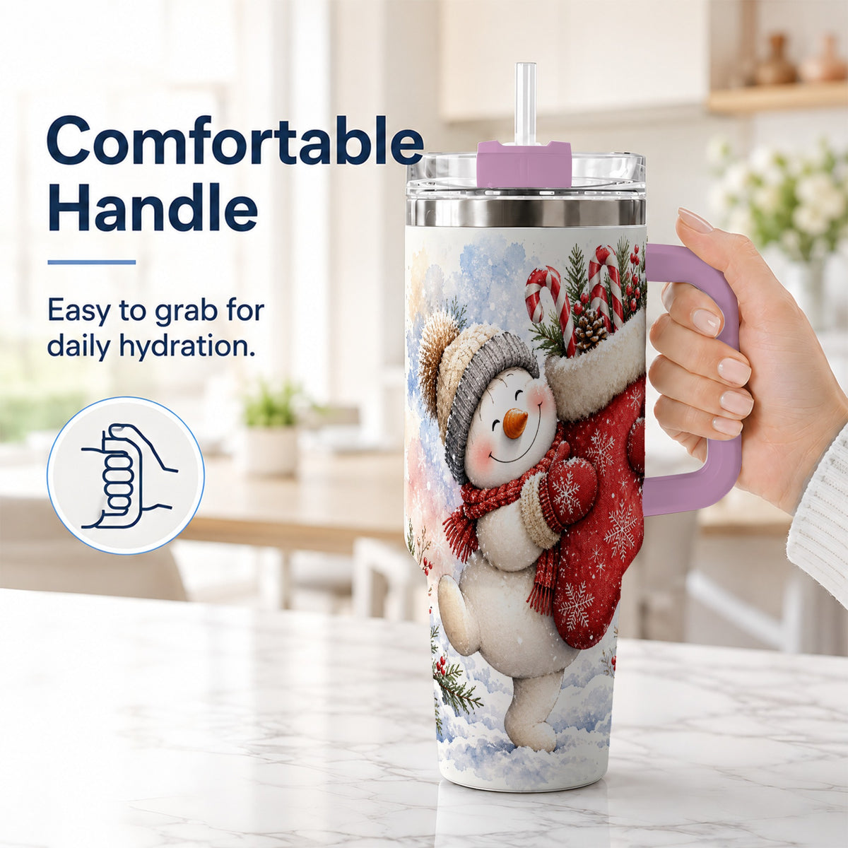 #pl[40oz|Pink] Snowman Stocking 40oz Tumbler, Holiday Tumbler, Stainless Steel Travel Cup