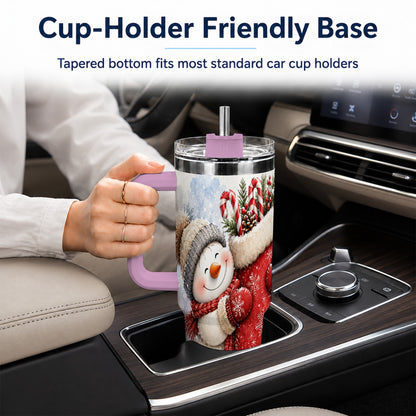 #pl[40oz|Pink] Snowman Stocking 40oz Tumbler, Holiday Tumbler, Stainless Steel Travel Cup