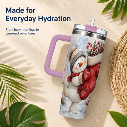 #pl[40oz|Pink] Snowman Stocking 40oz Tumbler, Holiday Tumbler, Stainless Steel Travel Cup