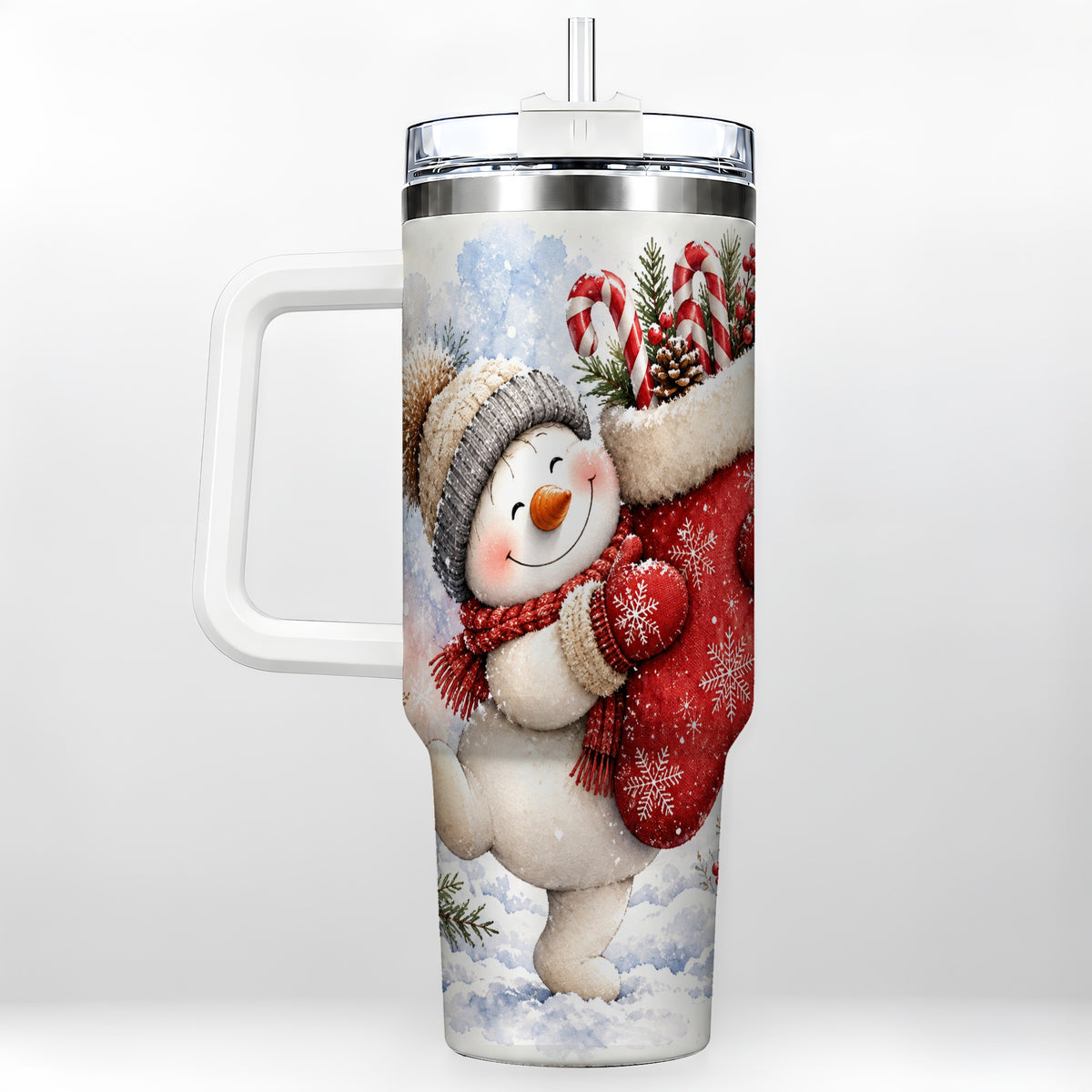 Snowman Stocking 40oz Tumbler, Holiday Tumbler, Stainless Steel Travel Cup