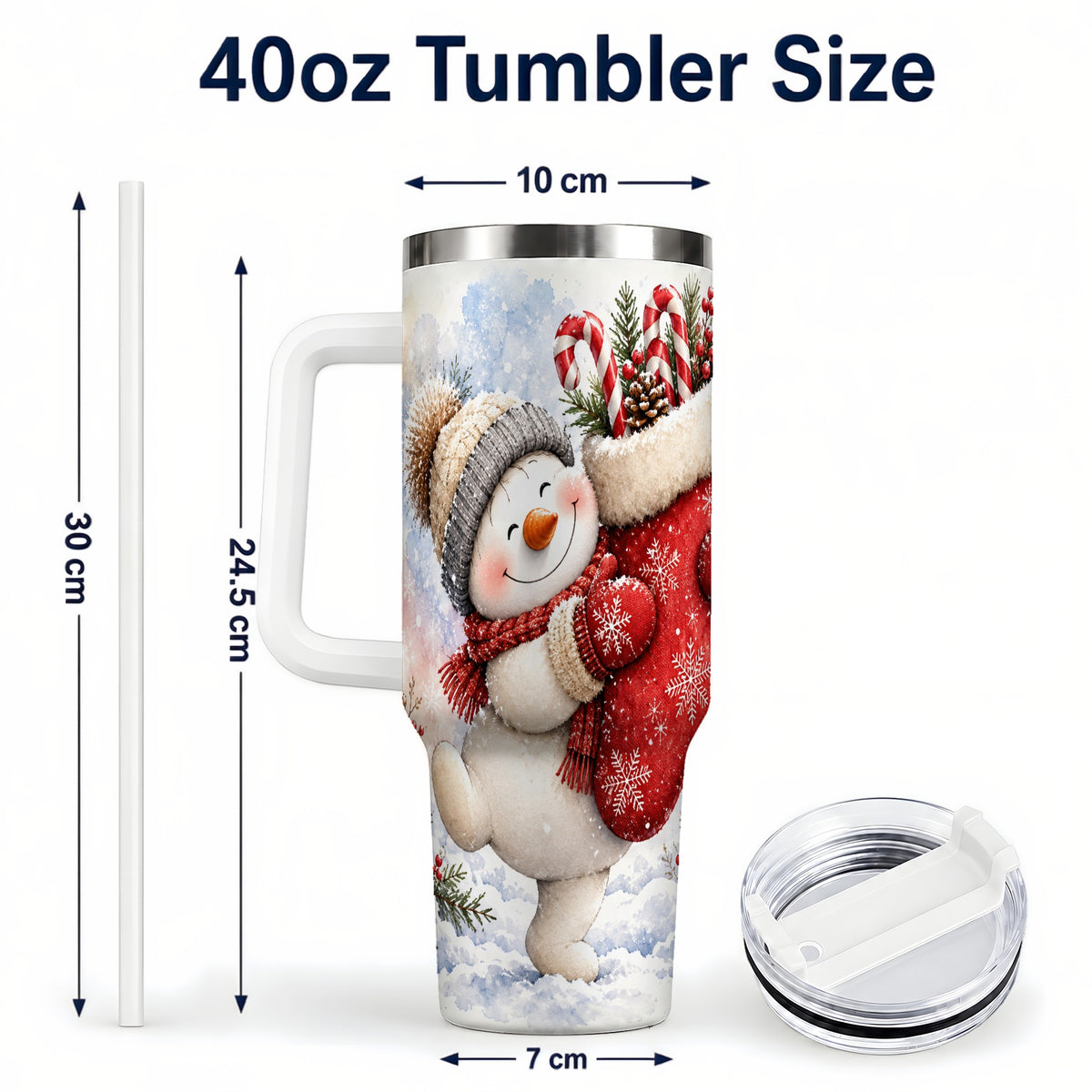 #pl[40oz|White] Snowman Stocking 40oz Tumbler, Holiday Tumbler, Stainless Steel Travel Cup