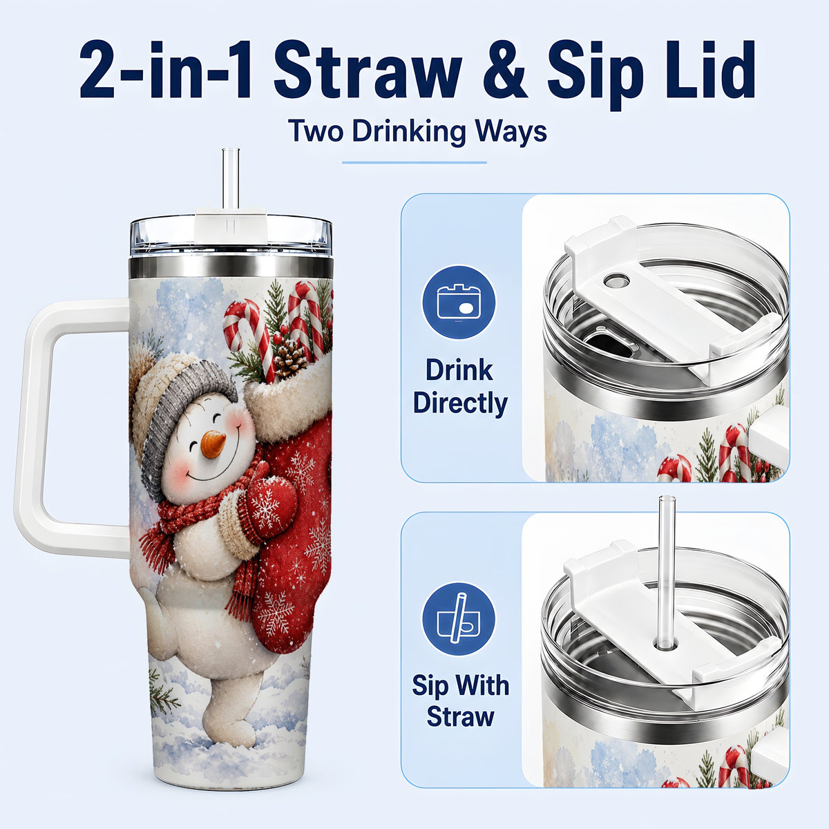 #pl[40oz|White] Snowman Stocking 40oz Tumbler, Holiday Tumbler, Stainless Steel Travel Cup