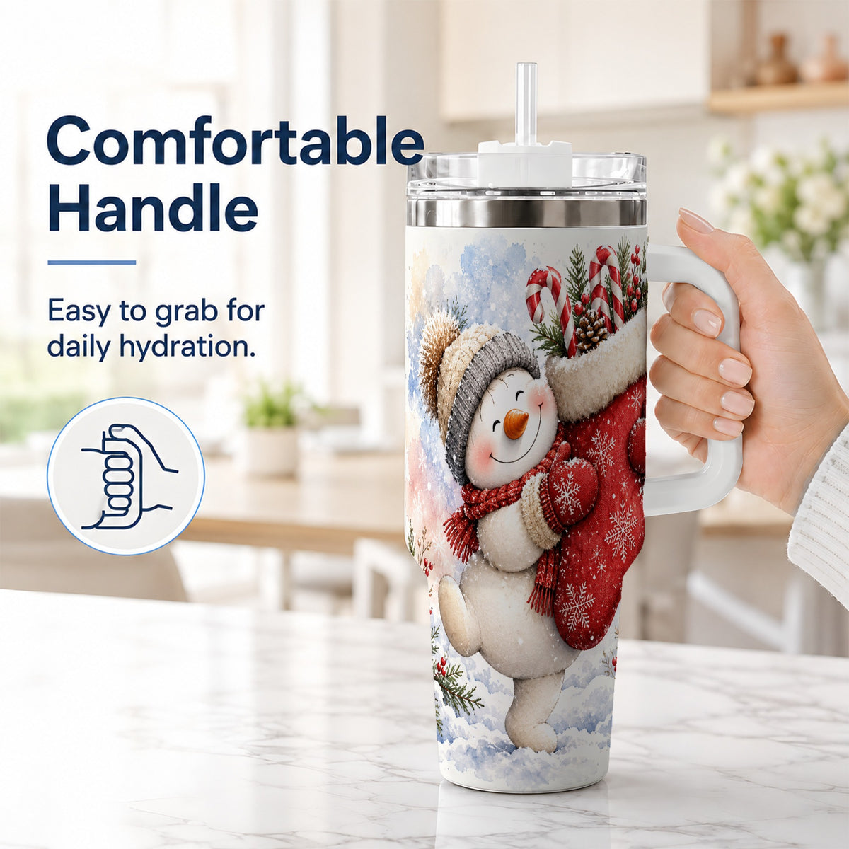 #pl[40oz|White] Snowman Stocking 40oz Tumbler, Holiday Tumbler, Stainless Steel Travel Cup