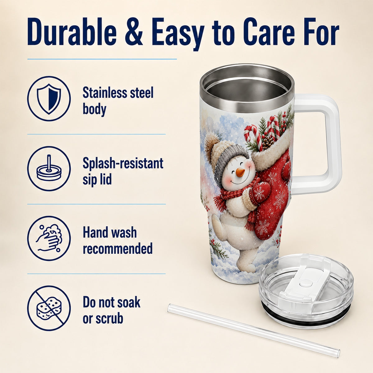 #pl[40oz|White] Snowman Stocking 40oz Tumbler, Holiday Tumbler, Stainless Steel Travel Cup