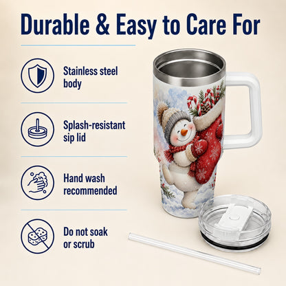 #pl[40oz|White] Snowman Stocking 40oz Tumbler, Holiday Tumbler, Stainless Steel Travel Cup