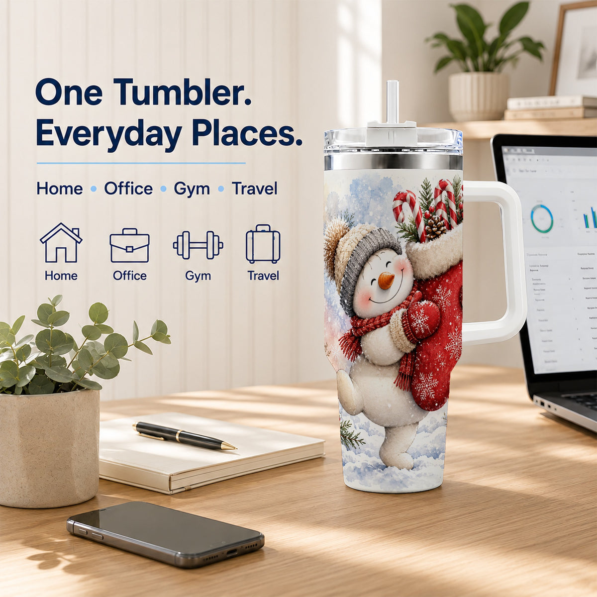 #pl[40oz|White] Snowman Stocking 40oz Tumbler, Holiday Tumbler, Stainless Steel Travel Cup