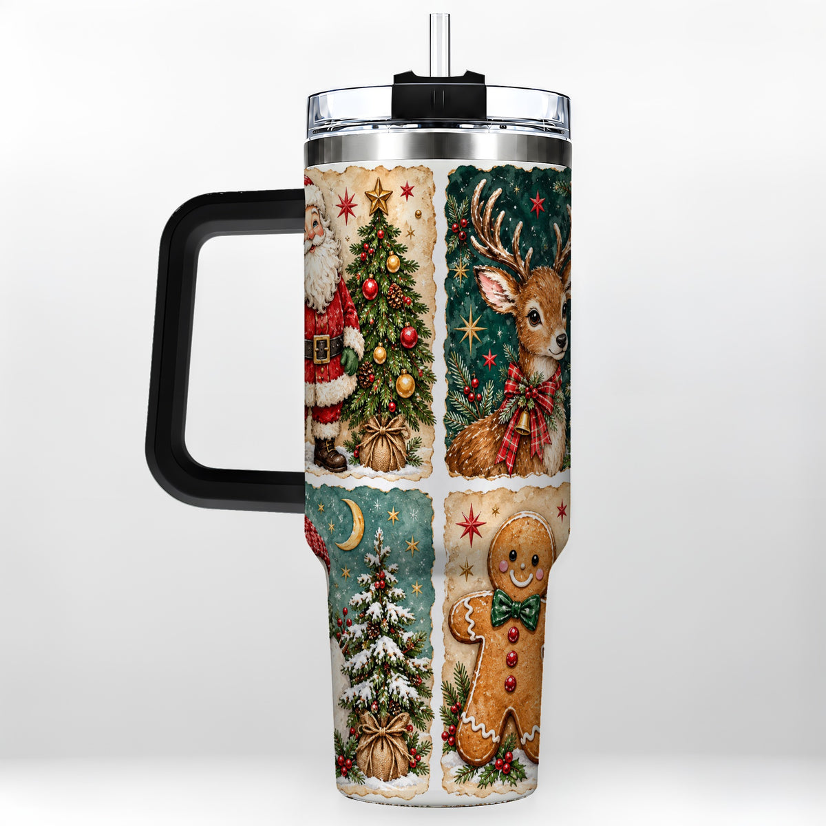 #pl[40oz|Black] Christmas Collage 40oz Tumbler, Holiday Tumbler, Stainless Steel Travel Cup