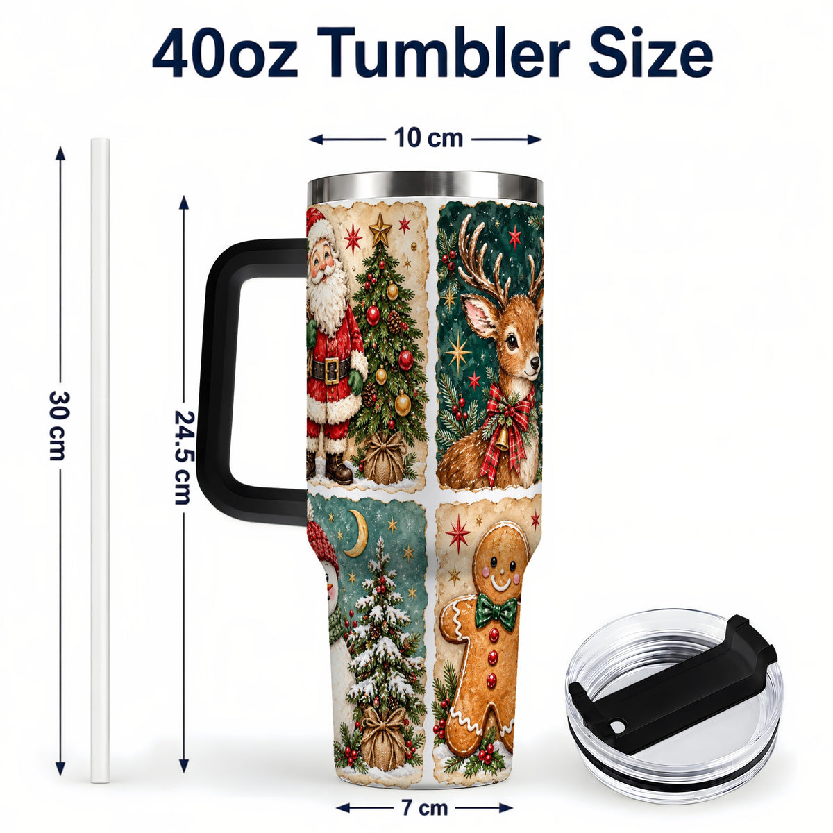 #pl[40oz|Black] Christmas Collage 40oz Tumbler, Holiday Tumbler, Stainless Steel Travel Cup