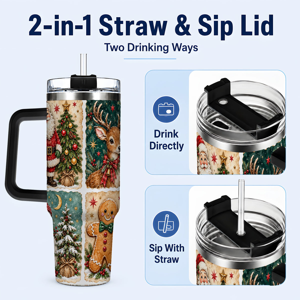 #pl[40oz|Black] Christmas Collage 40oz Tumbler, Holiday Tumbler, Stainless Steel Travel Cup