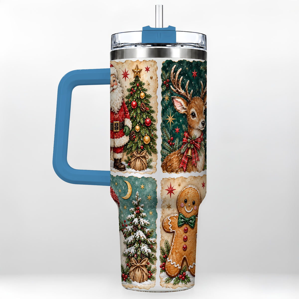 #pl[40oz|Blue] Christmas Collage 40oz Tumbler, Holiday Tumbler, Stainless Steel Travel Cup