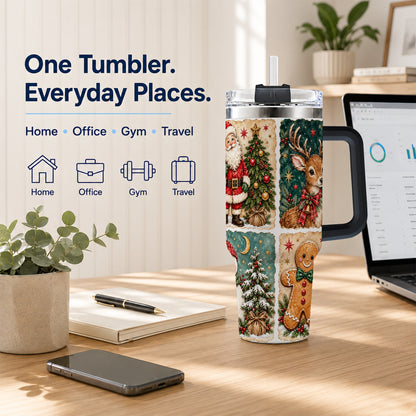 #pl[40oz|Black] Christmas Collage 40oz Tumbler, Holiday Tumbler, Stainless Steel Travel Cup