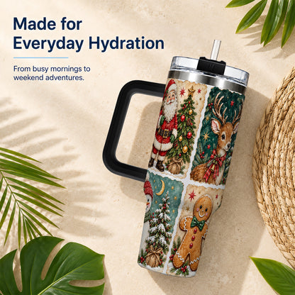 #pl[40oz|Black] Christmas Collage 40oz Tumbler, Holiday Tumbler, Stainless Steel Travel Cup