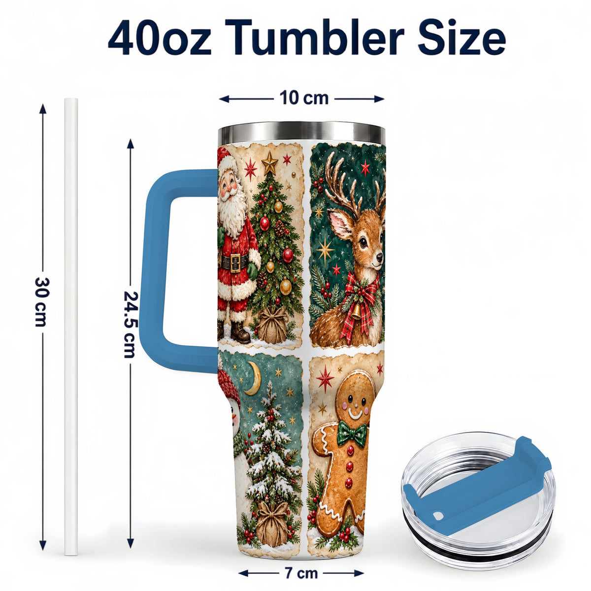 #pl[40oz|Blue] Christmas Collage 40oz Tumbler, Holiday Tumbler, Stainless Steel Travel Cup