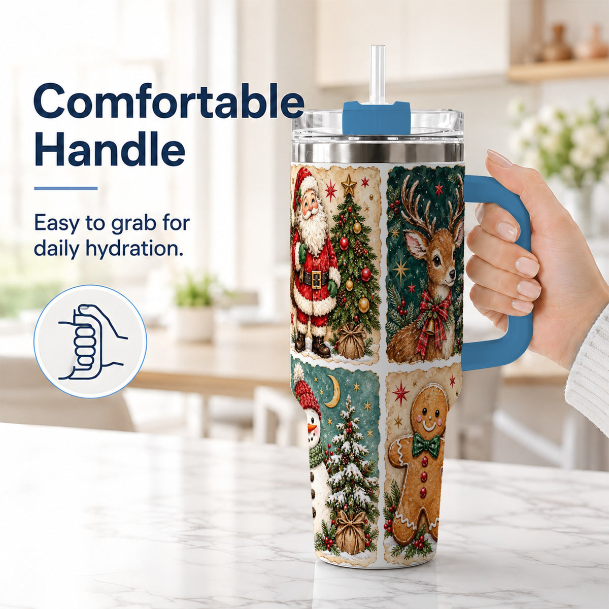 #pl[40oz|Blue] Christmas Collage 40oz Tumbler, Holiday Tumbler, Stainless Steel Travel Cup