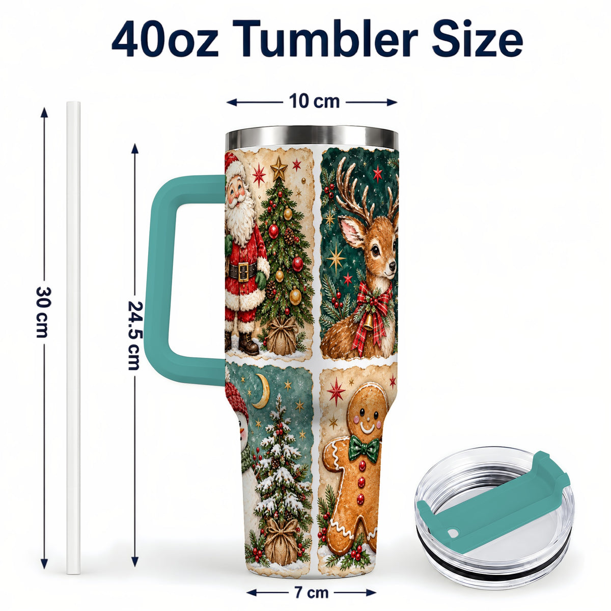 #pl[40oz|Green] Christmas Collage 40oz Tumbler, Holiday Tumbler, Stainless Steel Travel Cup