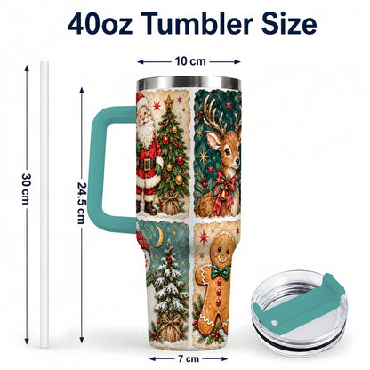 #pl[40oz|Green] Christmas Collage 40oz Tumbler, Holiday Tumbler, Stainless Steel Travel Cup