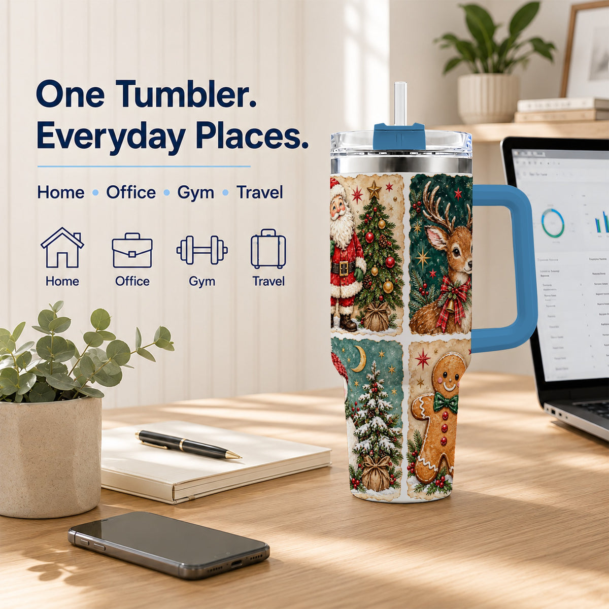 #pl[40oz|Blue] Christmas Collage 40oz Tumbler, Holiday Tumbler, Stainless Steel Travel Cup