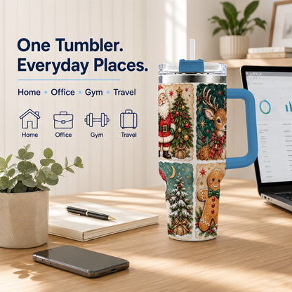 #pl[40oz|Blue] Christmas Collage 40oz Tumbler, Holiday Tumbler, Stainless Steel Travel Cup