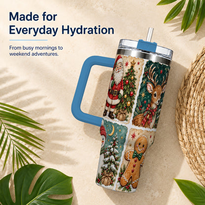 #pl[40oz|Blue] Christmas Collage 40oz Tumbler, Holiday Tumbler, Stainless Steel Travel Cup