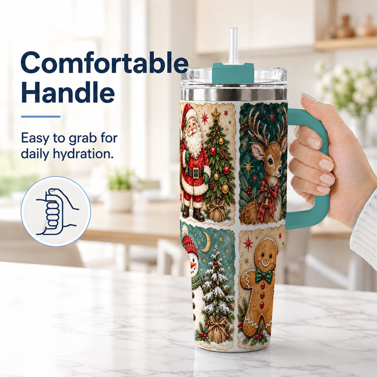 #pl[40oz|Green] Christmas Collage 40oz Tumbler, Holiday Tumbler, Stainless Steel Travel Cup