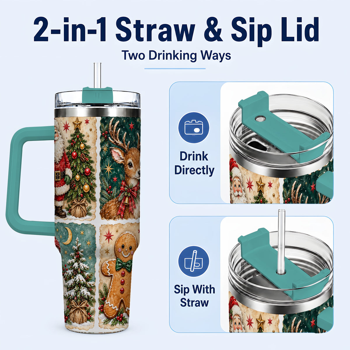 #pl[40oz|Green] Christmas Collage 40oz Tumbler, Holiday Tumbler, Stainless Steel Travel Cup
