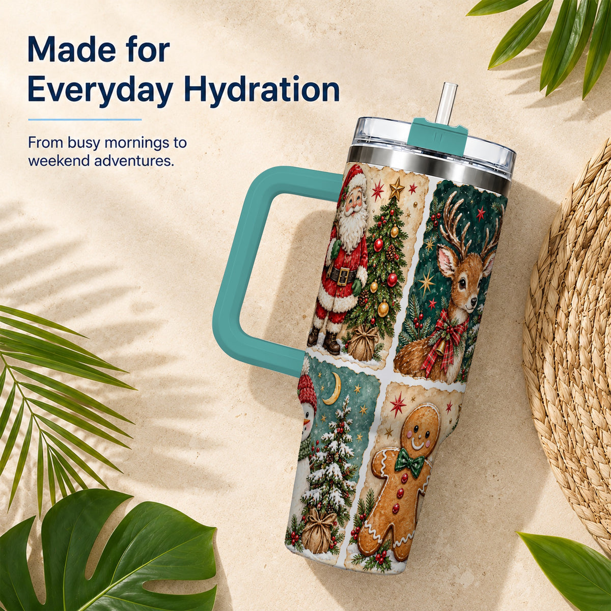 #pl[40oz|Green] Christmas Collage 40oz Tumbler, Holiday Tumbler, Stainless Steel Travel Cup